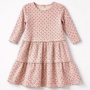 Tea Collection rose and cream floral long sleeve knit dress tiered skirt size 5